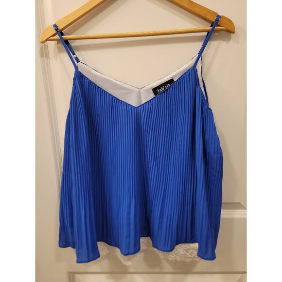 Fab'rik Royal Blue Pleated Cleo Tank Cami Top With Lace Detail - Picture 4 of 6